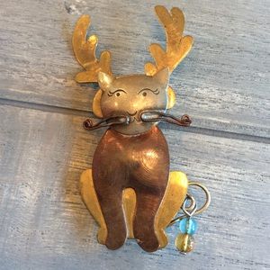 Handmade kitty reindeer Christmas pin